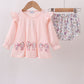 Pink Floral Bow Applique Ruffle Bloomer Set Honeydew