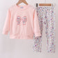 Pink Floral Bow Applique Ruffle Pants Set Honeydew