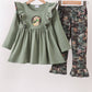 Camouflage Dog Hunting Applique Girl Ruffle Pants Set Honeydew