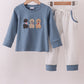 Blue Puppy Embroidery Pants Set Honeydew