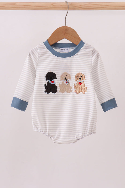 Blue Puppy Embroidery Bubble Honeydew