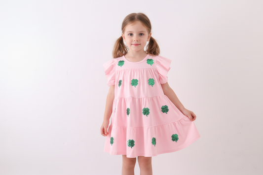 Pink Clover Sequin Ruffle Tiered Dress Honeydew