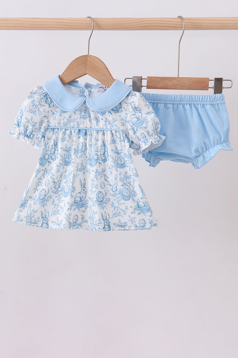 Blue Bunny Egg Ruffle Bloomer Set Honeydew