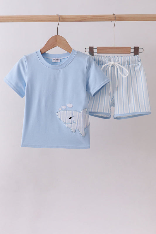 Blue Shark Applique Shorts Set Honeydew