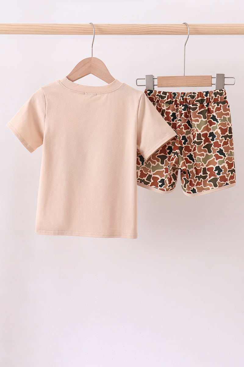 Camouflage Crab Applique Boy Short Set Honeydew