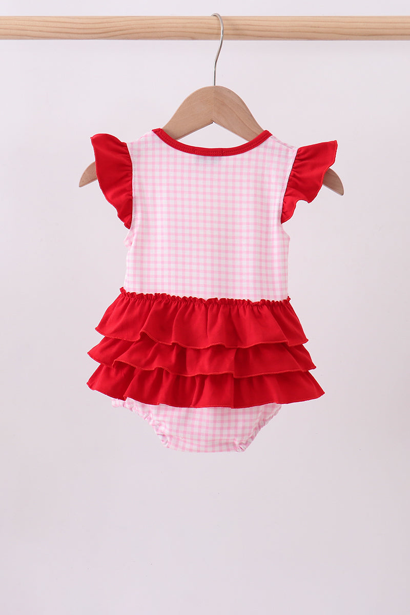 Pink Watermelon Embroidery Ruffle Bubble Honeydew