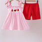 Pink Watermelon Embroidery Shorts Set Honeydew
