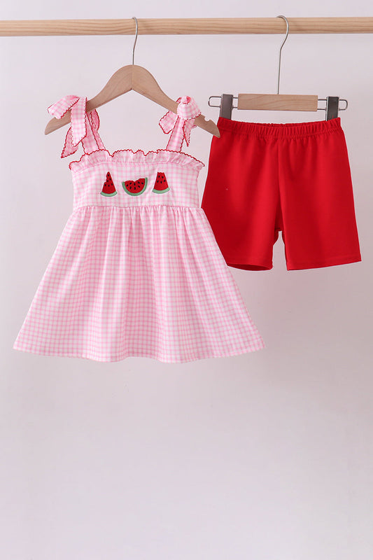 Pink Watermelon Embroidery Shorts Set Honeydew