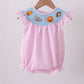 Pink Seersucker Animal Smocked Ruffle Bubble Honeydew