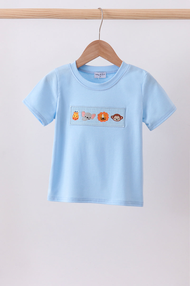 Blue Animal Smocked Top Honeydew