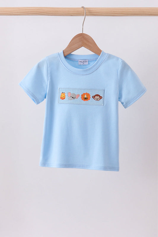 Blue Animal Smocked Top Honeydew