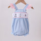 Blue Sailboat Embroidery Jacquard Ruffle Bubble Honeydew
