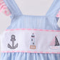 Blue Sailboat Embroidery Jacquard Ruffle Bubble Honeydew