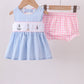 Blue Sailboat Embroidery Jacquard Ruffle Bloomer Set Honeydew