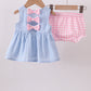 Blue Sailboat Embroidery Jacquard Ruffle Bloomer Set Honeydew