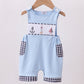 Blue Sailboat Embroidery Gingham Jonjon Honeydew