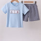 Blue Sailboat Embroidery Gingham Shorts Set Honeydew