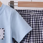 Blue Sailboat Embroidery Gingham Shorts Set Honeydew