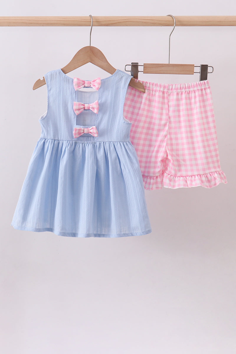 Blue Sailboat Embroidery Jacquard Shorts Set Honeydew