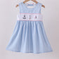 Blue Sailboat Embroidery Jacquard Dress Honeydew