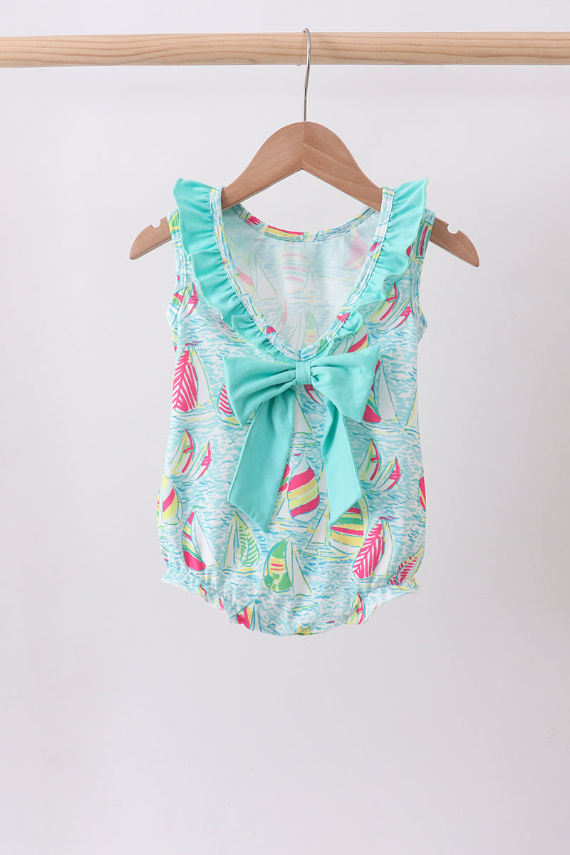 Blue Sailboat Print Ruffle Bubble Honeydew