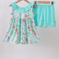 Blue Sailboat Print Ruffle Shorts Set Honeydew
