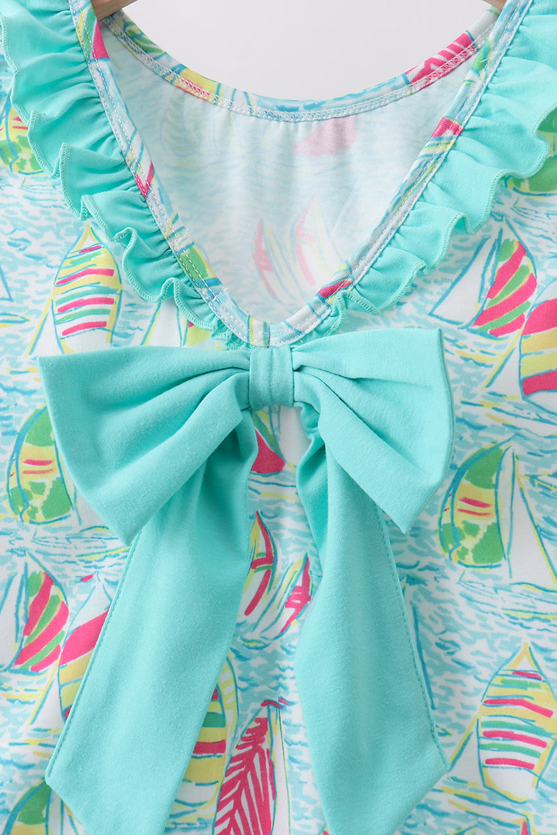 Blue Sailboat Print Ruffle Shorts Set Honeydew