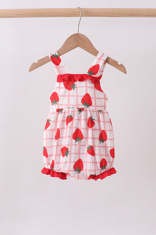 Red Strawberry Muslin Plaid Bubble Honeydew