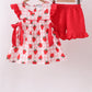 Red Strawberry Muslin Plaid Ruffle Shorts Set Honeydew