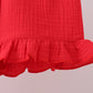 Red Strawberry Muslin Plaid Ruffle Shorts Set Honeydew