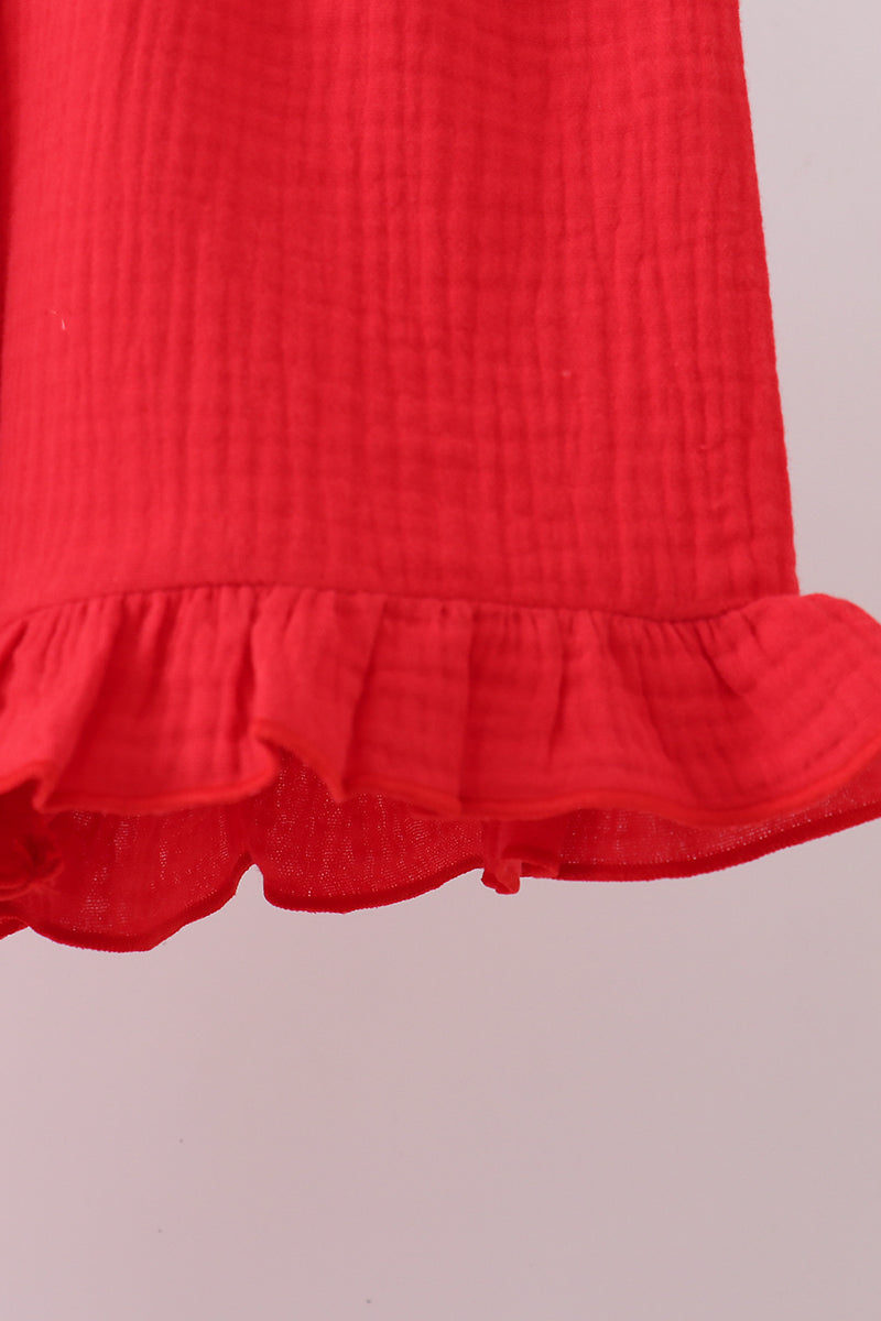 Red Strawberry Muslin Plaid Ruffle Shorts Set Honeydew