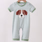 Green Stripe Puppy French Knot Romper Honeydew