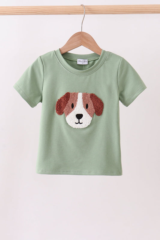 Green Stripe Puppy French Knot Shirt Honeydew