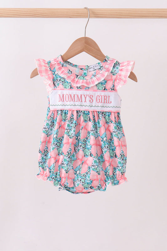 Pink Floral Mommy's Girl Embroidery Ruffle Bubble Honeydew