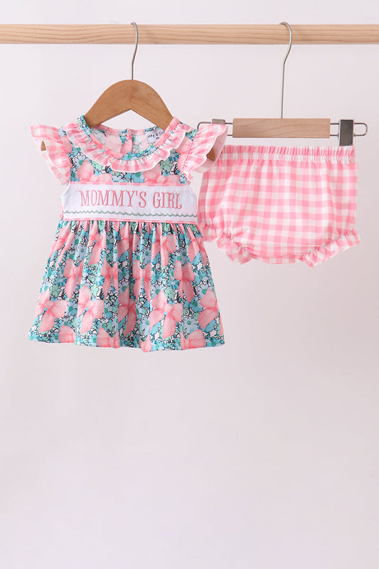 Pink Floral Mommy's Girl Embroidery Ruffle Bloomer Set Honeydew