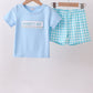 Blue Mommy's Boy Embroidery Gingham Shorts Set Honeydew
