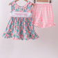 Pink Floral Mommy's Girl Embroidery Ruffle Gingham Shorts Set Honeydew