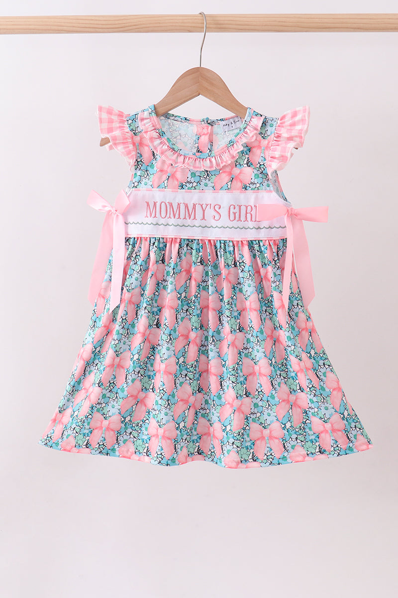 Pink Floral Mommy's Girl Embroidery Ruffle Dress Honeydew