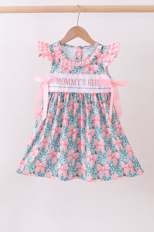 Pink Floral Mommy's Girl Embroidery Ruffle Dress Honeydew