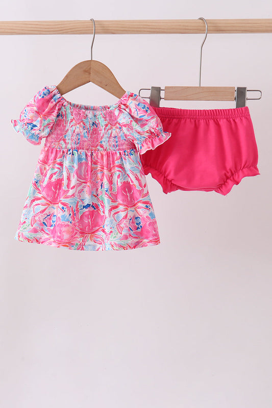 Pink Floral Smocked Ruffle Bloomer Set Honeydew