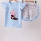 Blue Floral Boot Applique Ruffle Shorts Set Honeydew