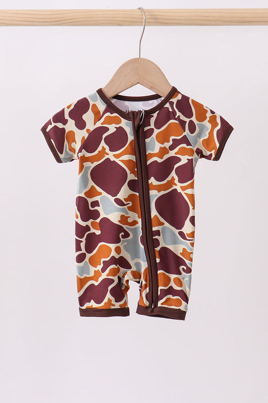 Camouflage Print Bamboo Pajama Romper Honeydew