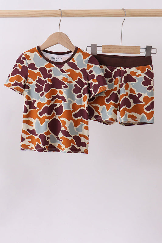 Camouflage Print Bamboo Pajama Set Honeydew