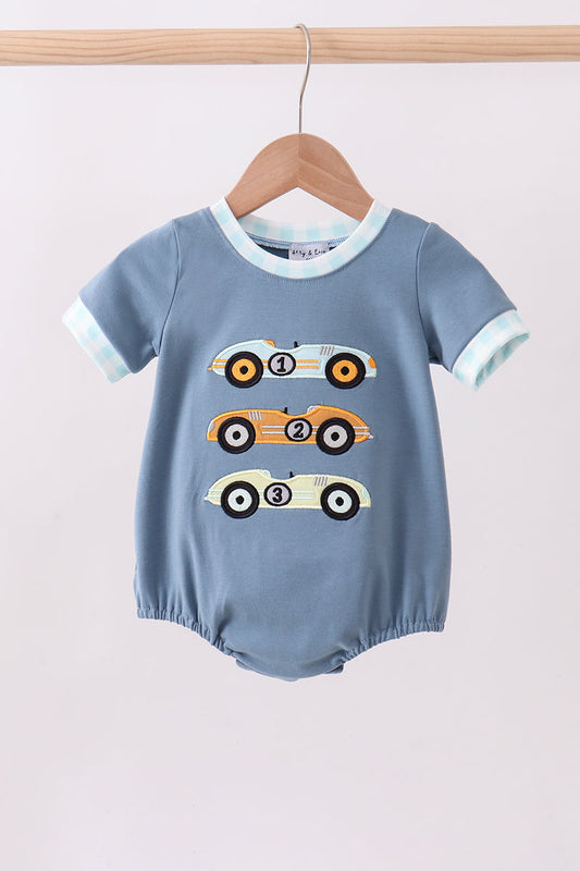 Blue Racing Car Applique Bubble Honeydew