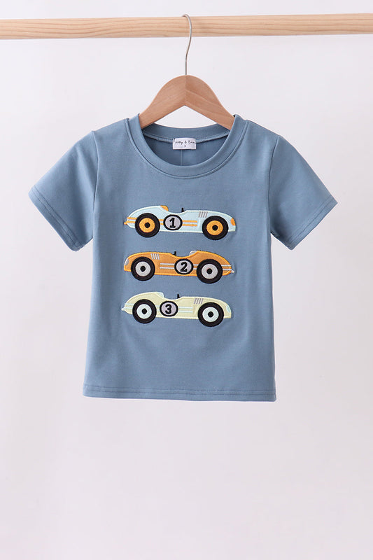 Blue Racing Car Applique Top Honeydew