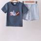 Blue Football Applique Gingham Shorts Set Honeydew
