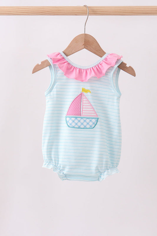 Blue Sailboat Applique Ruffle Bubble Honeydew