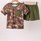Camouflage Print Pocket Shorts Set Honeydew