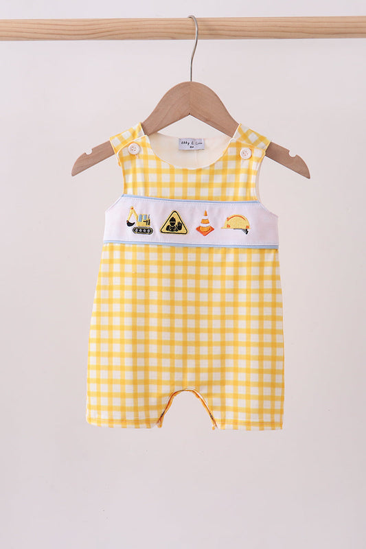 Yellow Plaid Engineering Vehicle Embroidery Plaid JonJon Honeydew