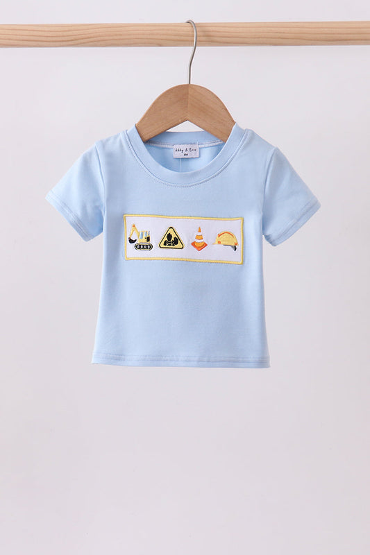 Blue Engineering Vehicle Embroidery Top Honeydew